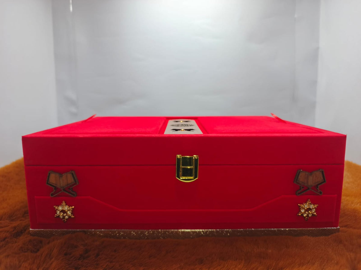 Red velvet Quran Box With Rehl