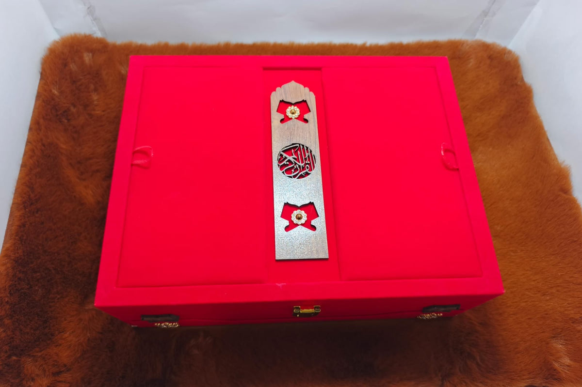 Red velvet Quran Box With Rehl