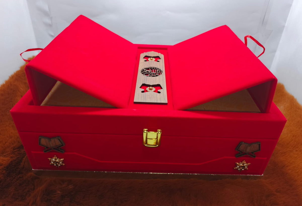 Red velvet Quran Box With Rehl