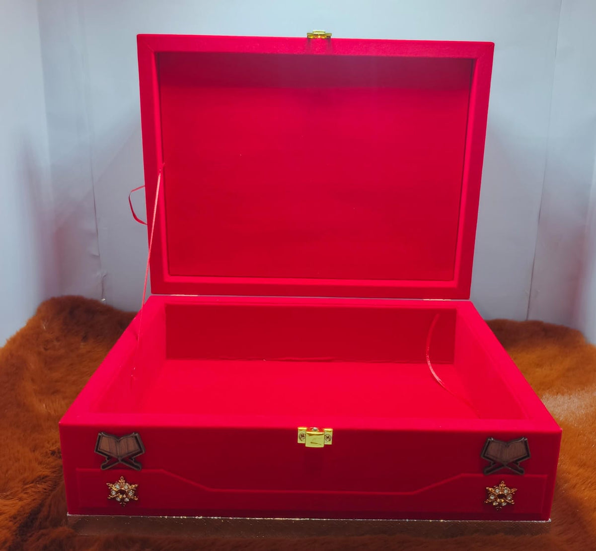 Red velvet Quran Box With Rehl